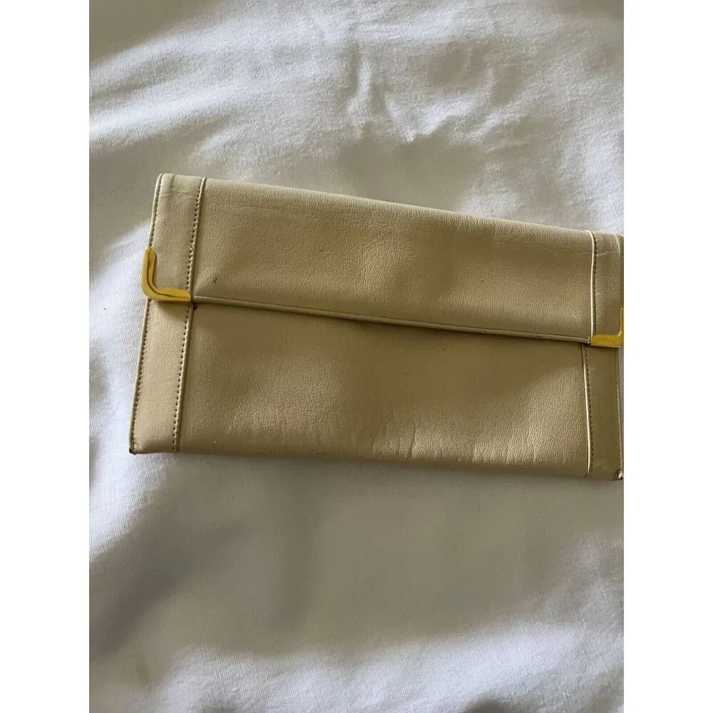 Koret Womens Clutch Bag Beige Small Leather Vintage Minimalist